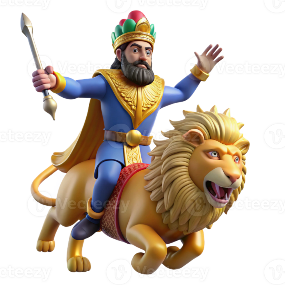 dramatic traditional An Assyrian king on a lion hunt, dramatic action scene, vibrant colors, midday sun, art nouveau style, exclusive png