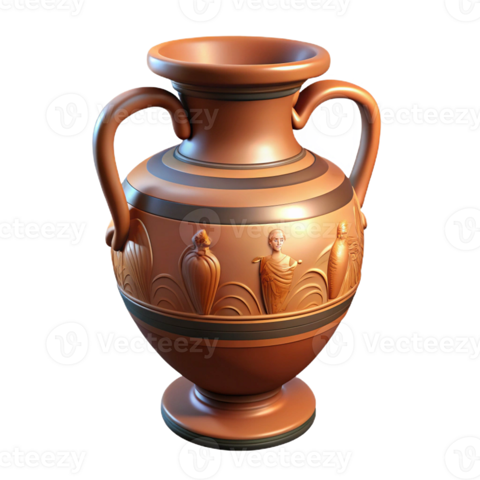 vibrant modern A close-up of an ancient Greek amphora, intricately painted with mythological scenes, soft lighting, realistic style, authentic png