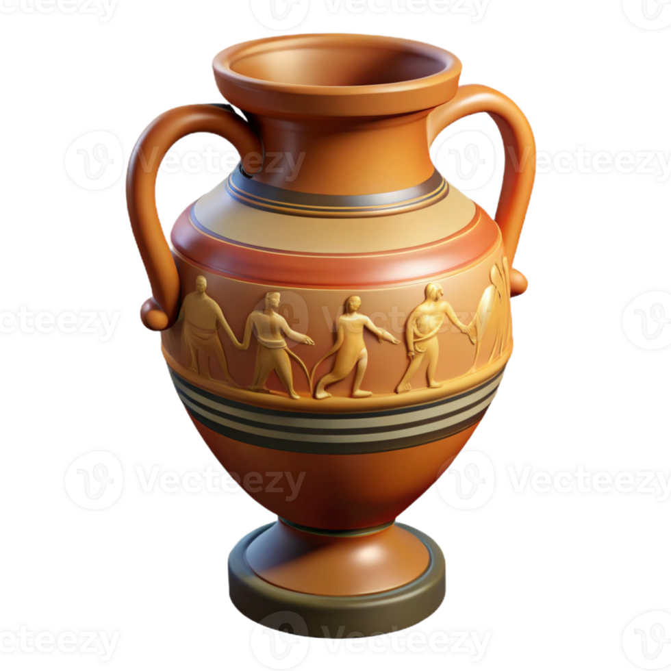 serene contemporary A close-up of an ancient Greek amphora, intricately painted with mythological scenes, soft lighting, realistic style, high resolution png