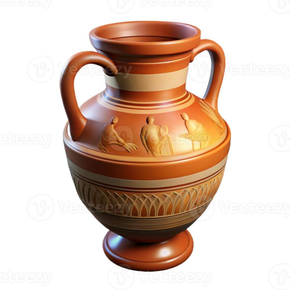 elegant modern A close-up of an ancient Greek amphora, intricately painted with mythological scenes, soft lighting, realistic style, high quality png