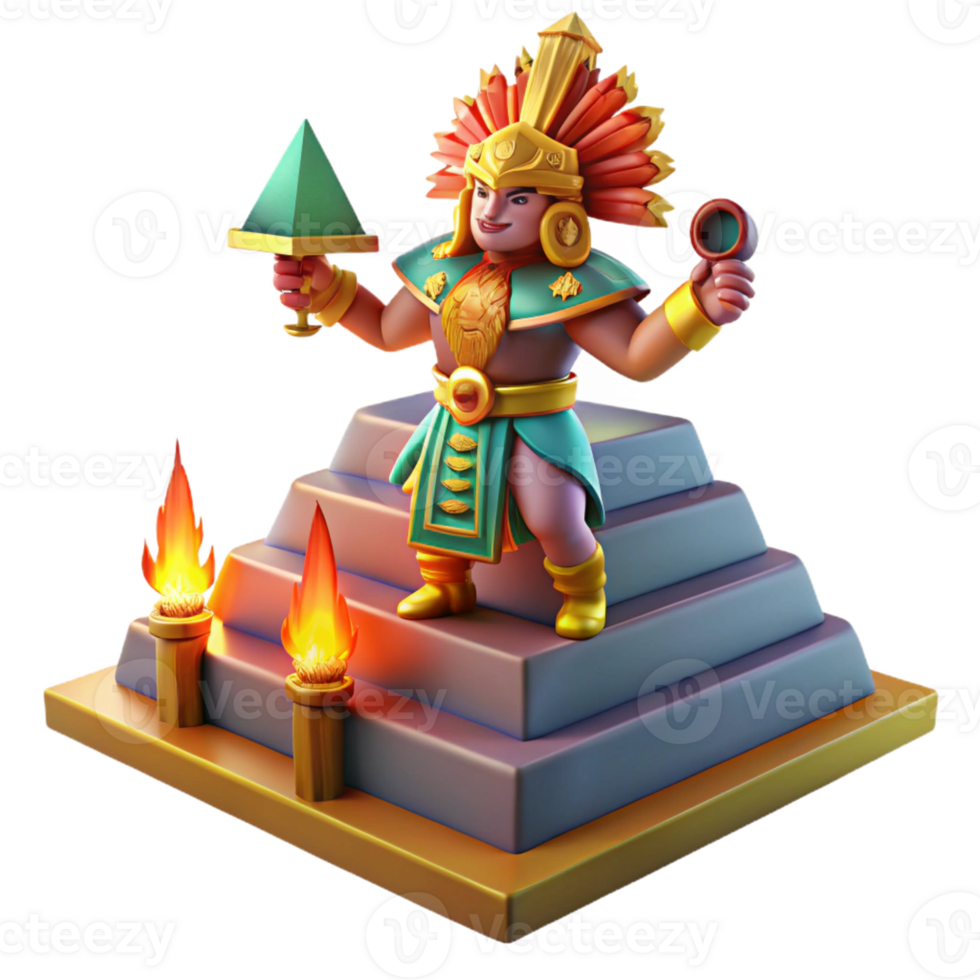 elegant modern An Aztec warrior performing a ritual sacrifice atop a pyramid, dramatic lighting, vibrant colors, surreal style, professional png