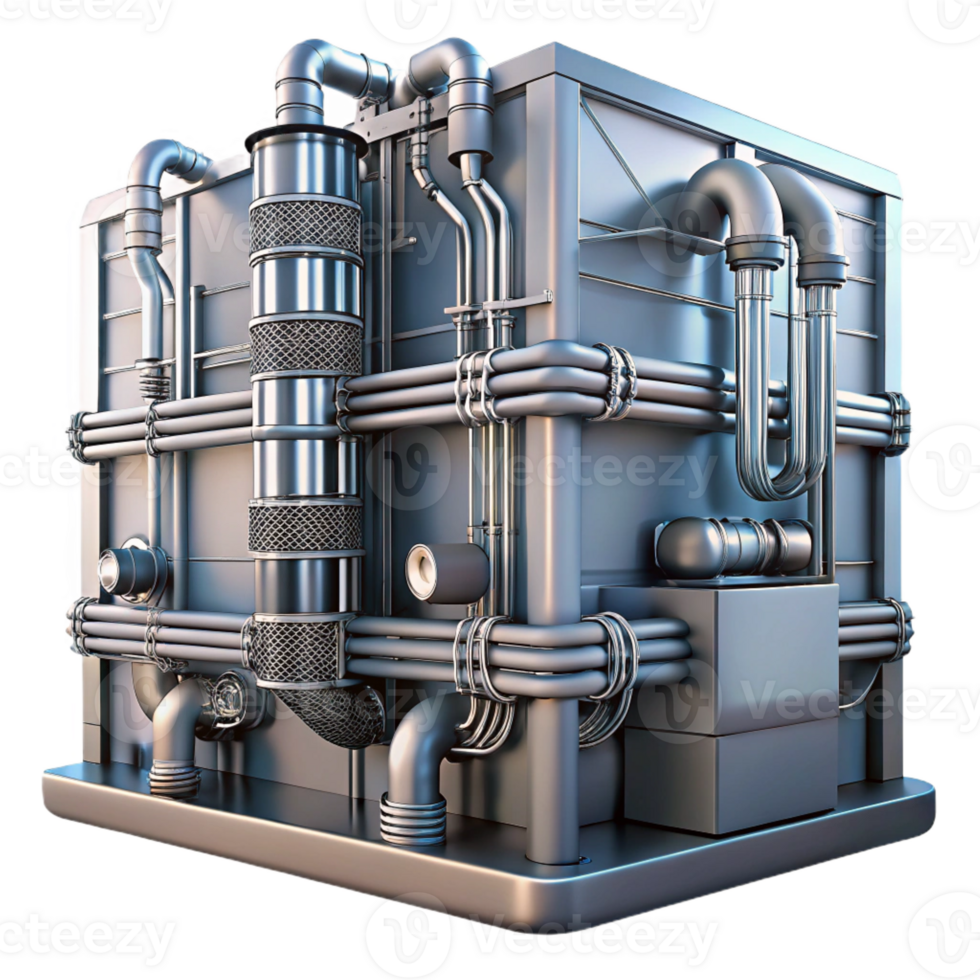 beautiful classic A intricate network of pipes and wires on a building's exterior, metallic textures, cyberpunk style authentic png