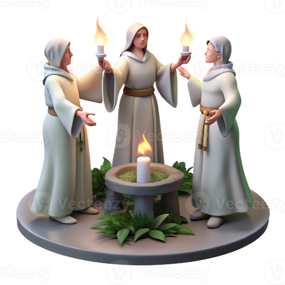 wonderful contemporary A group of ancient Celtic druids performing a ceremony in a forest, mystical lighting, ethereal style, professional png