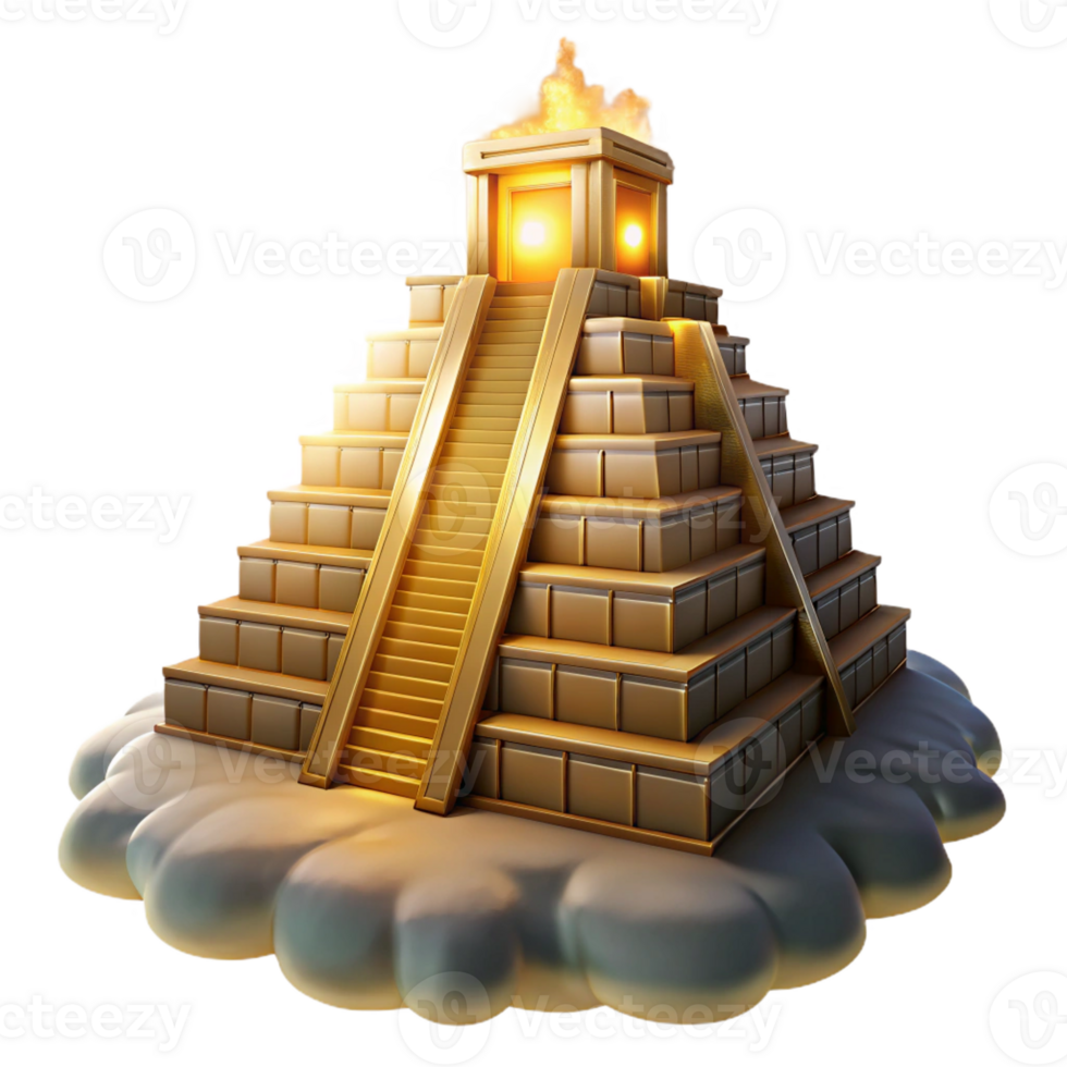 stunning artistic An ancient Mesopotamian ziggurat reaching towards the heavens, dramatic lighting, spiritual mood, digital art, high quality png