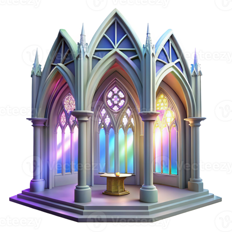 wonderful contemporary Gothic cathedral interior, stained glass windows casting colorful light rays, intricate stone carvings, ethereal atmosphere, photorealistic style exclusive png
