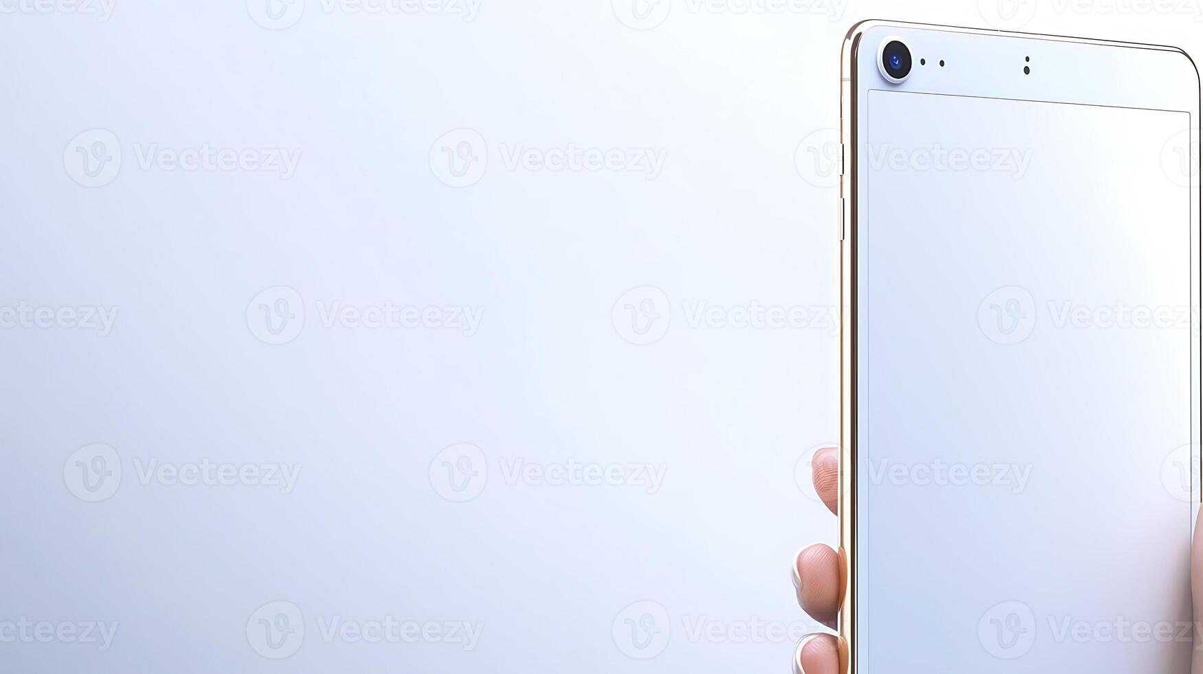 Close-up of a hand holding a sleek smartphone against a minimalistic background photo