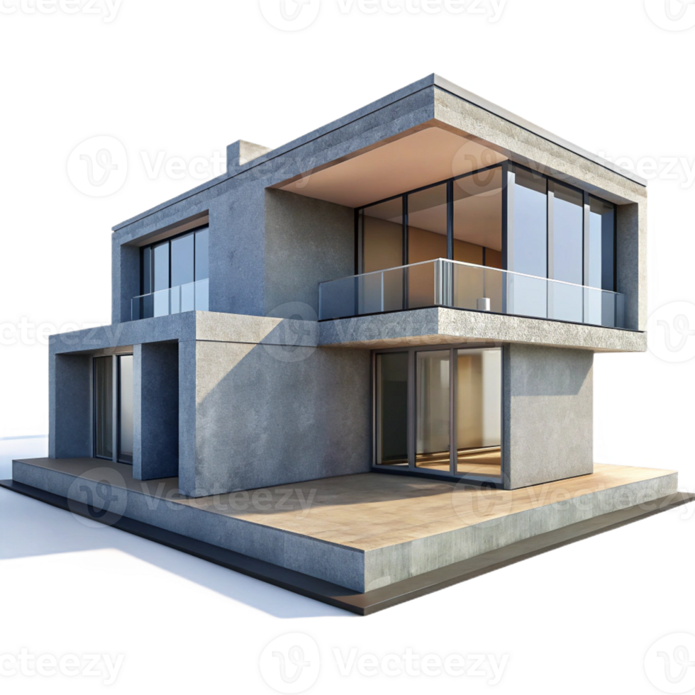 elegant vintage Modern minimalist house, concrete and glass, clean lines, warm natural light, architectural rendering original png