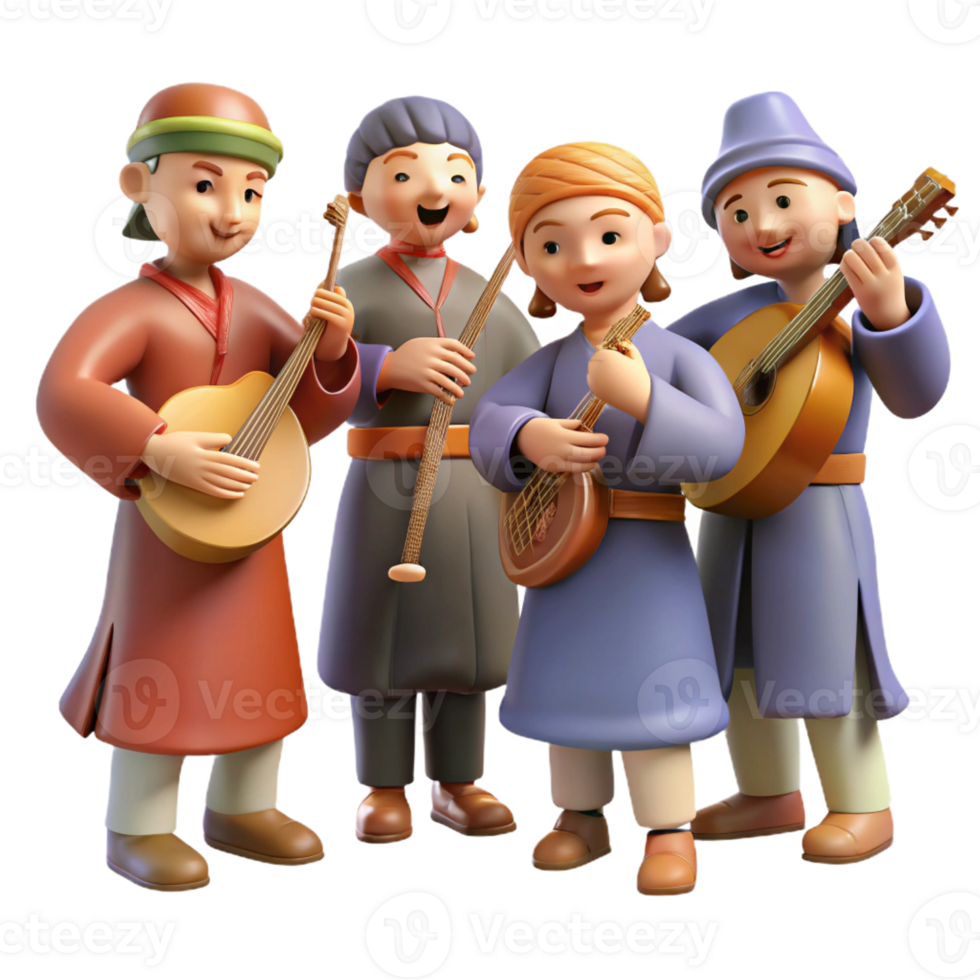 wonderful modern A group of ancient Paeonian musicians playing traditional instruments, festive atmosphere, warm lighting, impressionistic style, premium png