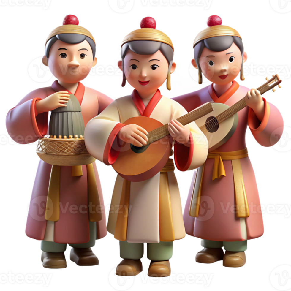 beautiful artistic A group of ancient Paeonian musicians playing traditional instruments, festive atmosphere, warm lighting, impressionistic style, 4K png