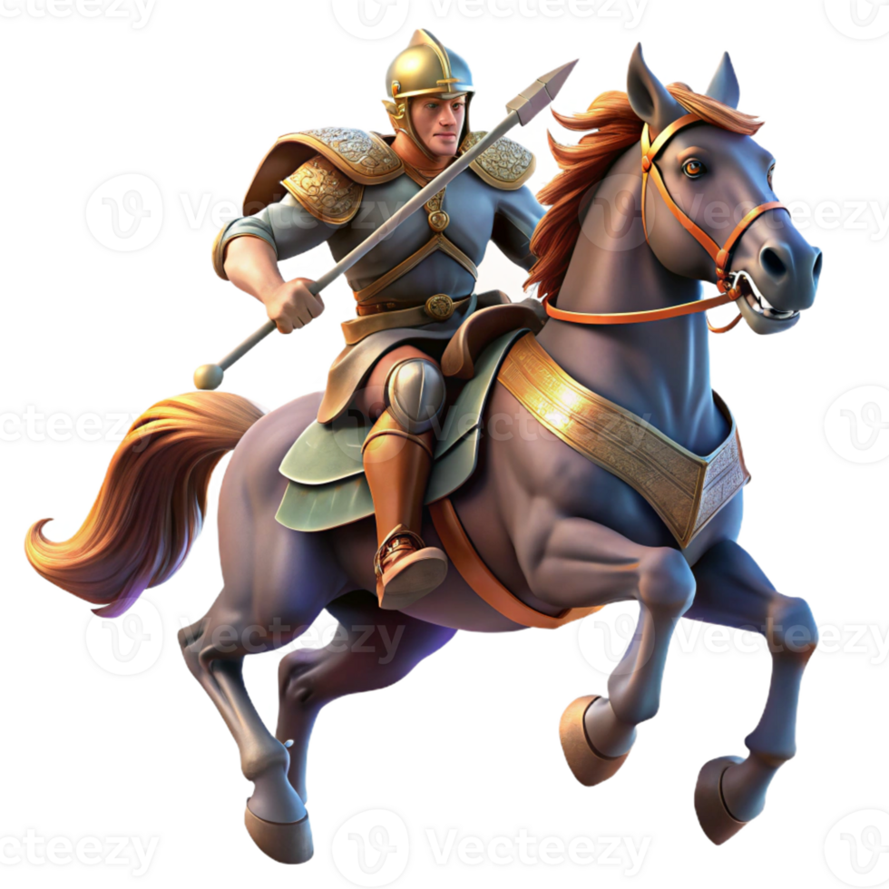 vibrant creative An Epirote warrior on horseback, charging into battle, dynamic pose, dramatic lighting, painterly style, exclusive png