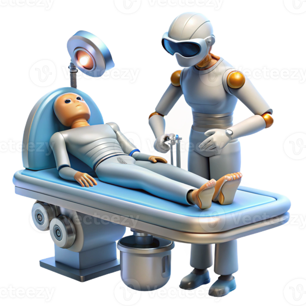 dramatic rustic A futuristic medical droid performing surgery on a human patient. Sterile, operating room lighting. Medical sci-fi style authentic png