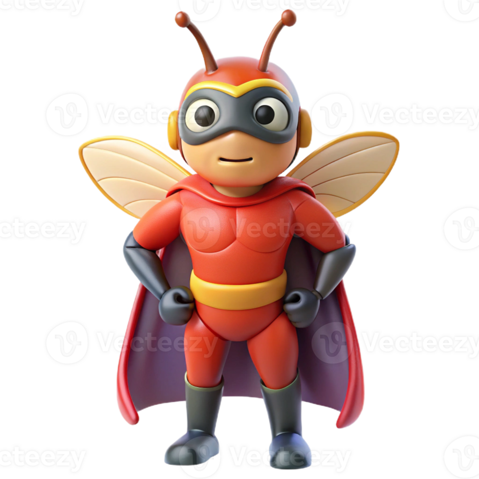 magnificent vintage A miniature superhero the size of an insect, standing defiantly, macro photography style 4K png