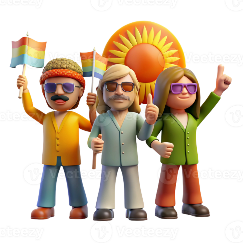 stunning artistic A group of hippies protesting the Vietnam War, illuminated by the bright, midday sun. Photorealistic, documentary style genuine png