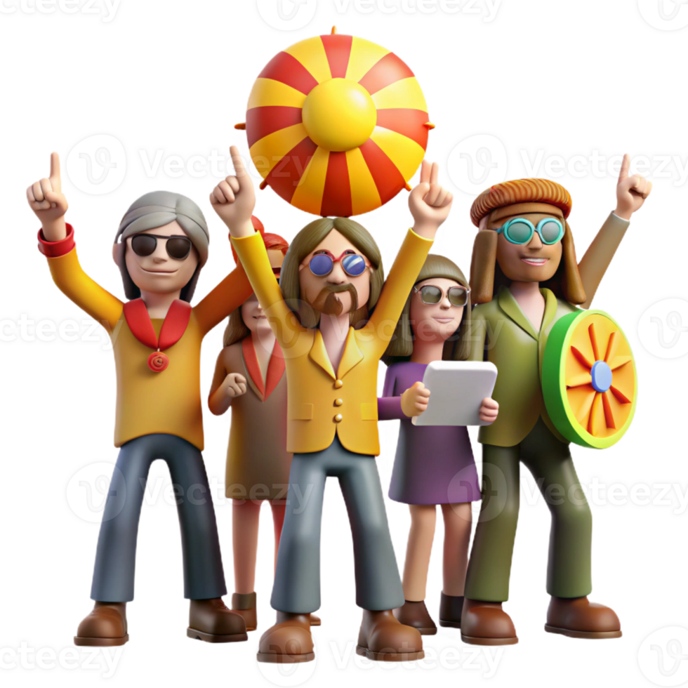 extraordinary classic A group of hippies protesting the Vietnam War, illuminated by the bright, midday sun. Photorealistic, documentary style 4K png