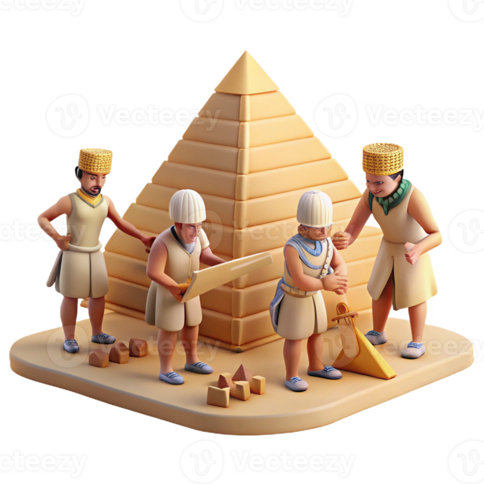 impressive classic A group of ancient Egyptians building the pyramids, bathed in the hot desert sun. Realistic, historical style high quality png