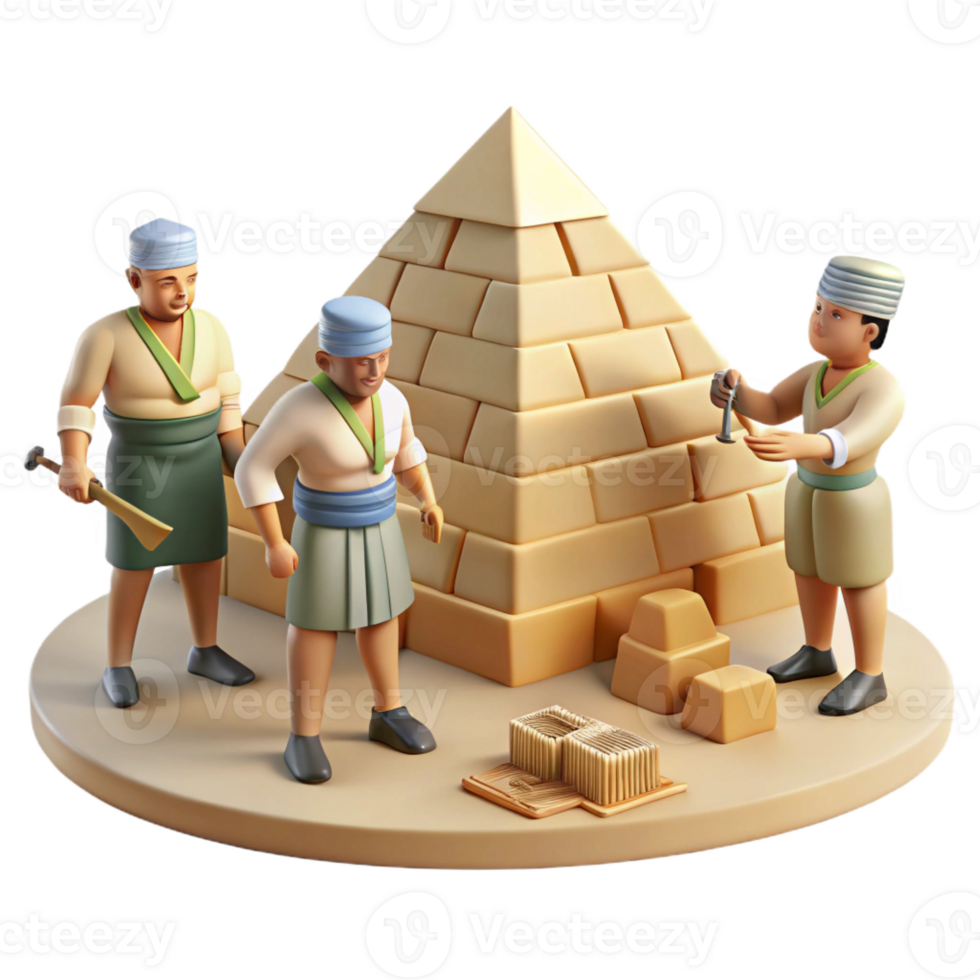 impressive traditional A group of ancient Egyptians building the pyramids, bathed in the hot desert sun. Realistic, historical style premium png