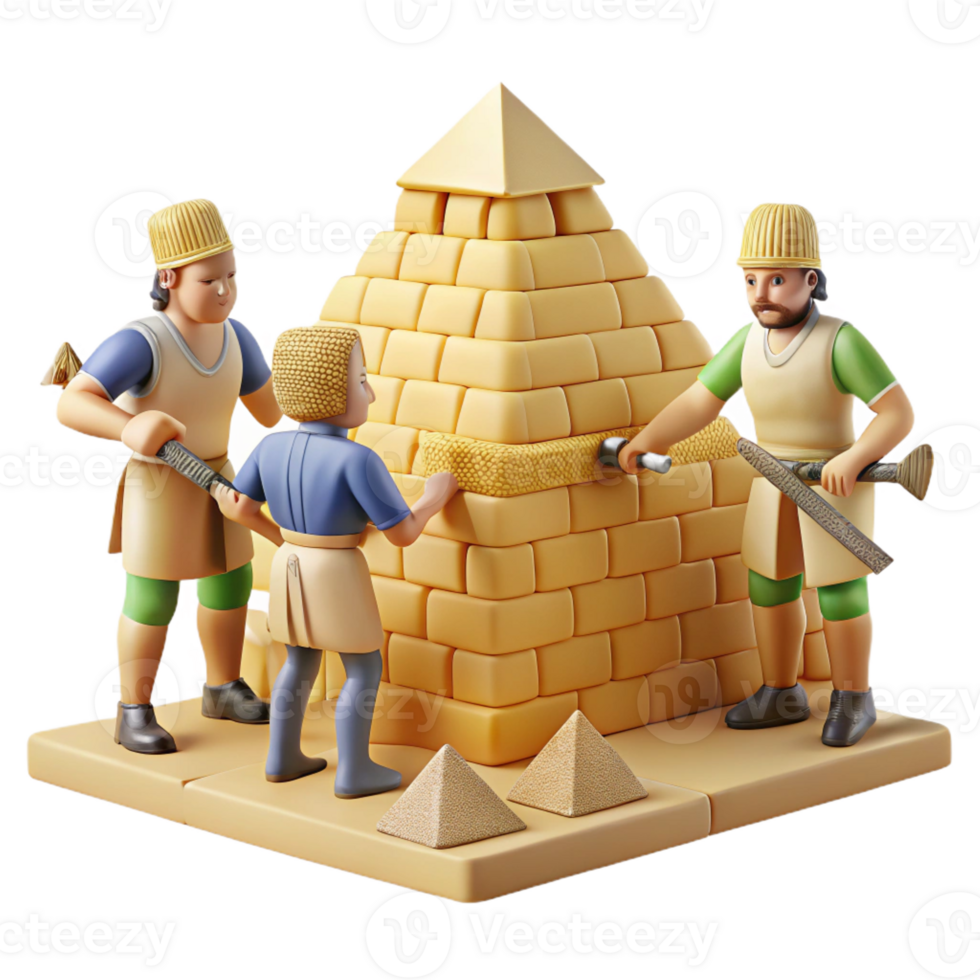 serene minimalist A group of ancient Egyptians building the pyramids, bathed in the hot desert sun. Realistic, historical style 4K png