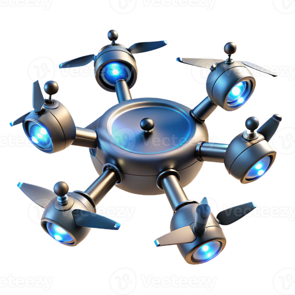 magnificent artistic A group of drones forming a complex aerial ballet, illuminated by searchlights. Futuristic style, dynamic lighting, sense of precision and coordination original png