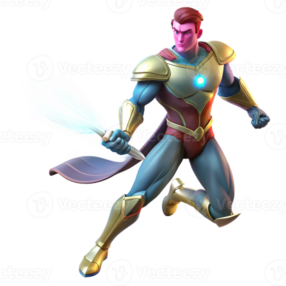 stunning vintage A superhero with a powerful energy sword, glowing with celestial energy, fantasy art style detailed png