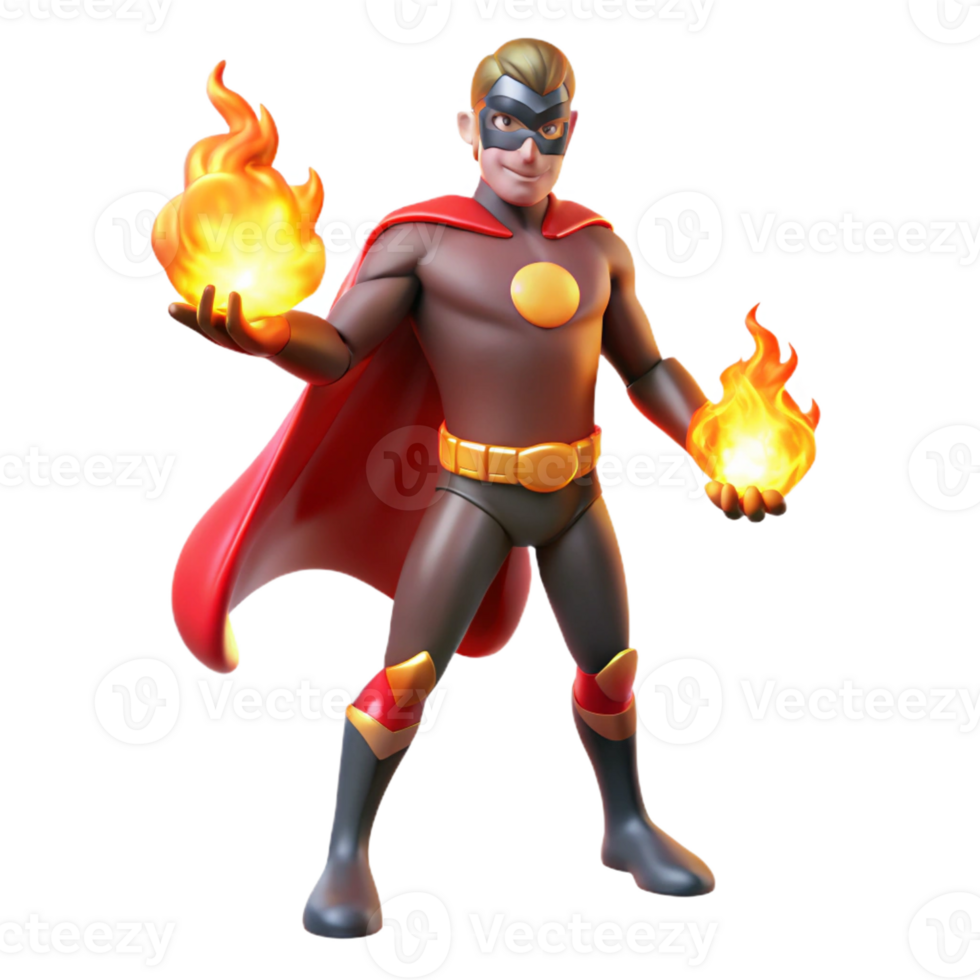 beautiful minimalist A superhero with the power to control fire, engulfed in flames, dramatic lighting genuine png