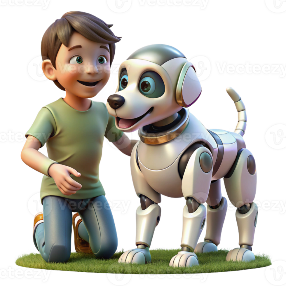 beautiful creative A futuristic robot dog playing with a child in a park, showcasing the potential of companion robots. Photorealistic style, warm lighting, sense of joy and connection exclusive png
