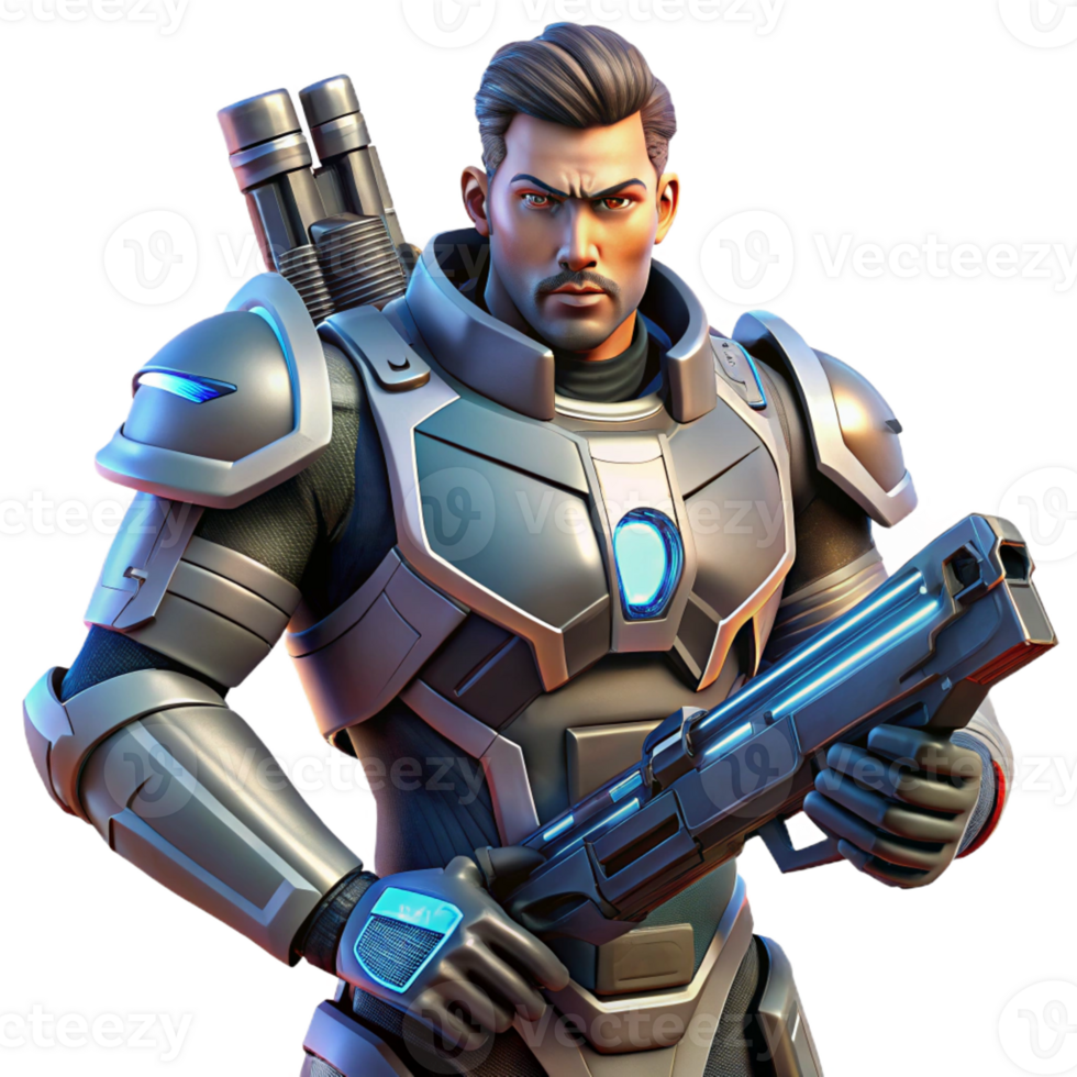 stunning rustic A futuristic soldier wearing powered armor, holding a futuristic weapon. Science fiction style, dramatic lighting, sense of power and conflict genuine png