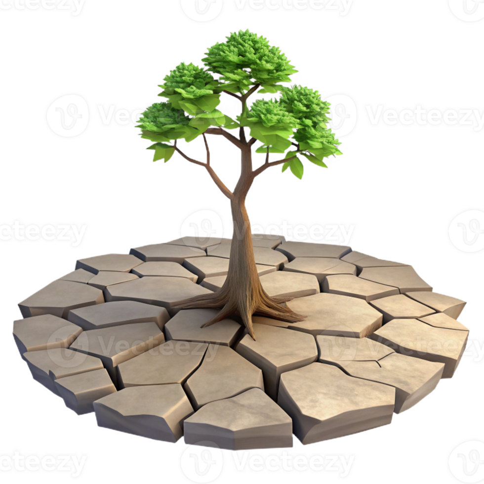 impressive modern A solitary tree growing from a crack in a desolate, cracked pavement, melancholic and symbolic, soft, ethereal lighting high quality png