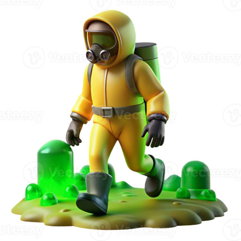extraordinary classic A figure in a hazmat suit walking through a toxic wasteland, apocalyptic and desolate, sickly green lighting genuine png