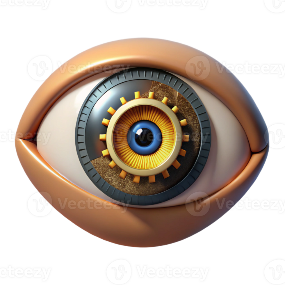 extraordinary traditional A human eye with clockwork mechanisms replacing the iris and pupil, reflecting a dim, amber glow, in a steampunk aesthetic high quality png