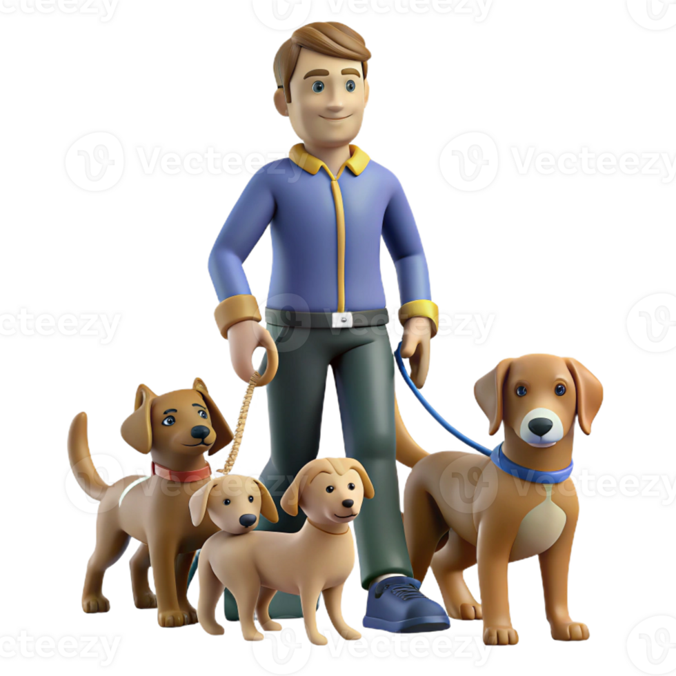 serene vintage Dog walker with multiple dogs on leashes, playful scene, urban park setting, bright daylight high resolution png