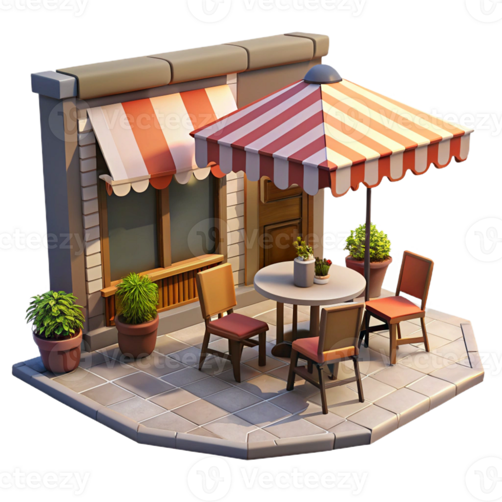 elegant vintage Open-air cafe with tables and chairs on the sidewalk, bustling atmosphere, warm afternoon light, European style premium png