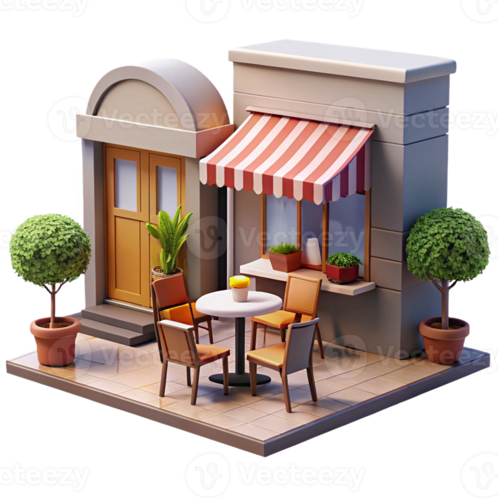 vibrant modern Open-air cafe with tables and chairs on the sidewalk, bustling atmosphere, warm afternoon light, European style high resolution png