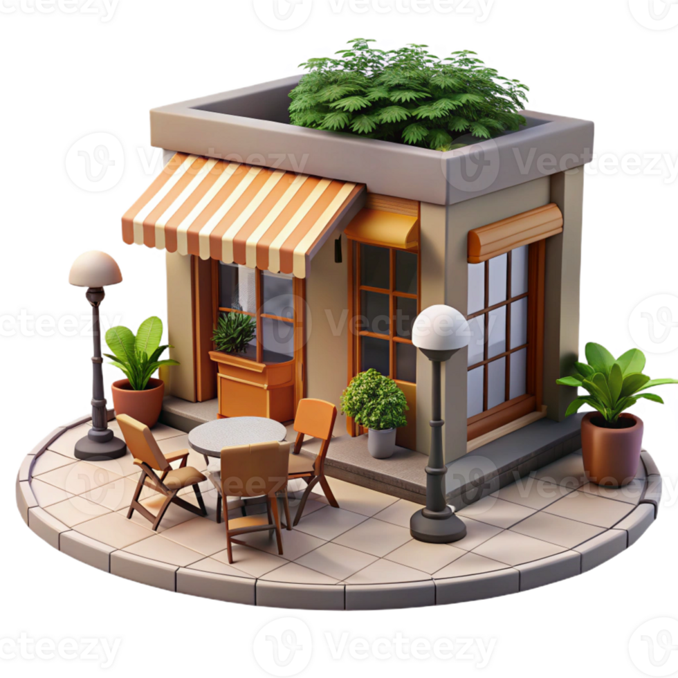 stunning artistic Open-air cafe with tables and chairs on the sidewalk, bustling atmosphere, warm afternoon light, European style premium png