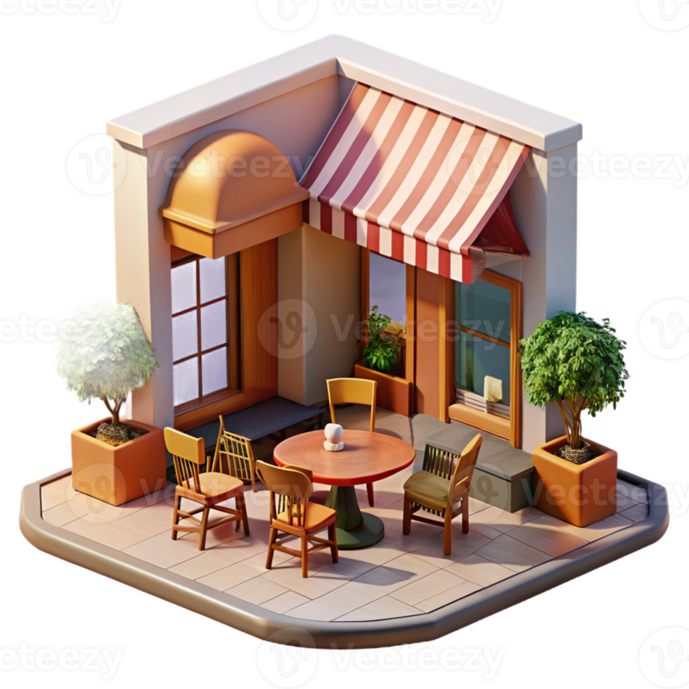 impressive contemporary Open-air cafe with tables and chairs on the sidewalk, bustling atmosphere, warm afternoon light, European style exclusive png