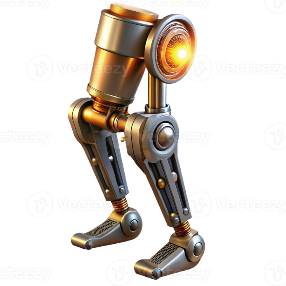 serene contemporary Biomechanical leg with exposed hydraulics and pistons, gleaming with an oily, metallic sheen, lit by a warm, industrial light, in a steampunk aesthetic original png