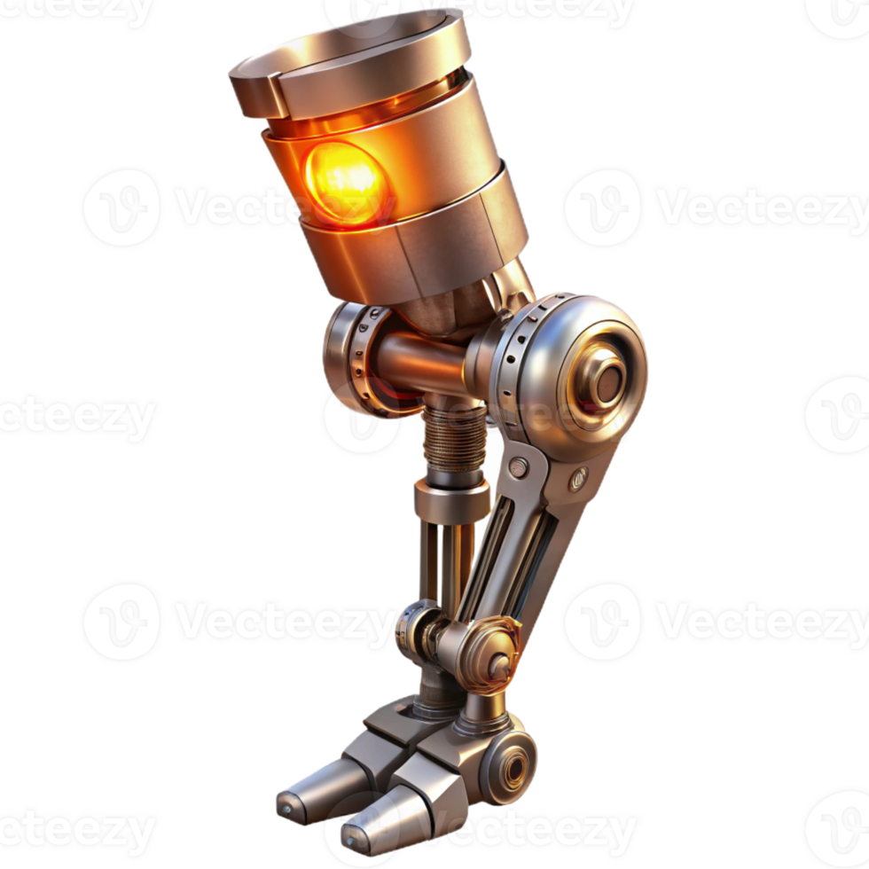 stunning traditional Biomechanical leg with exposed hydraulics and pistons, gleaming with an oily, metallic sheen, lit by a warm, industrial light, in a steampunk aesthetic professional png