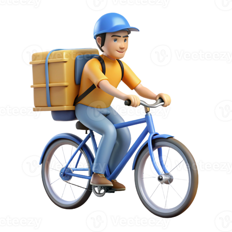 magnificent artistic Delivery person on a bicycle with a backpack, fast-paced motion, urban logistics theme, bright daylight detailed png