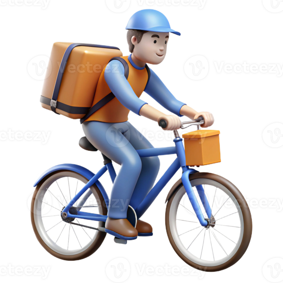 beautiful creative Delivery person on a bicycle with a backpack, fast-paced motion, urban logistics theme, bright daylight original png