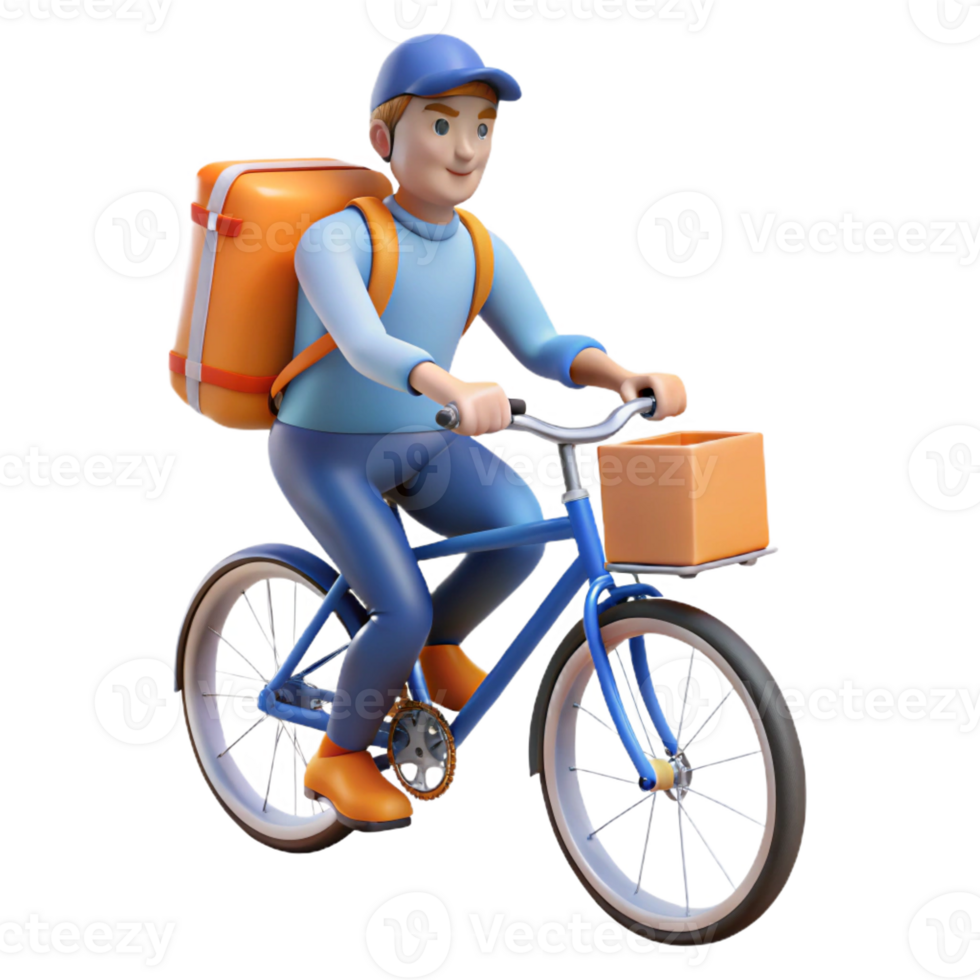 dramatic vintage Delivery person on a bicycle with a backpack, fast-paced motion, urban logistics theme, bright daylight detailed png