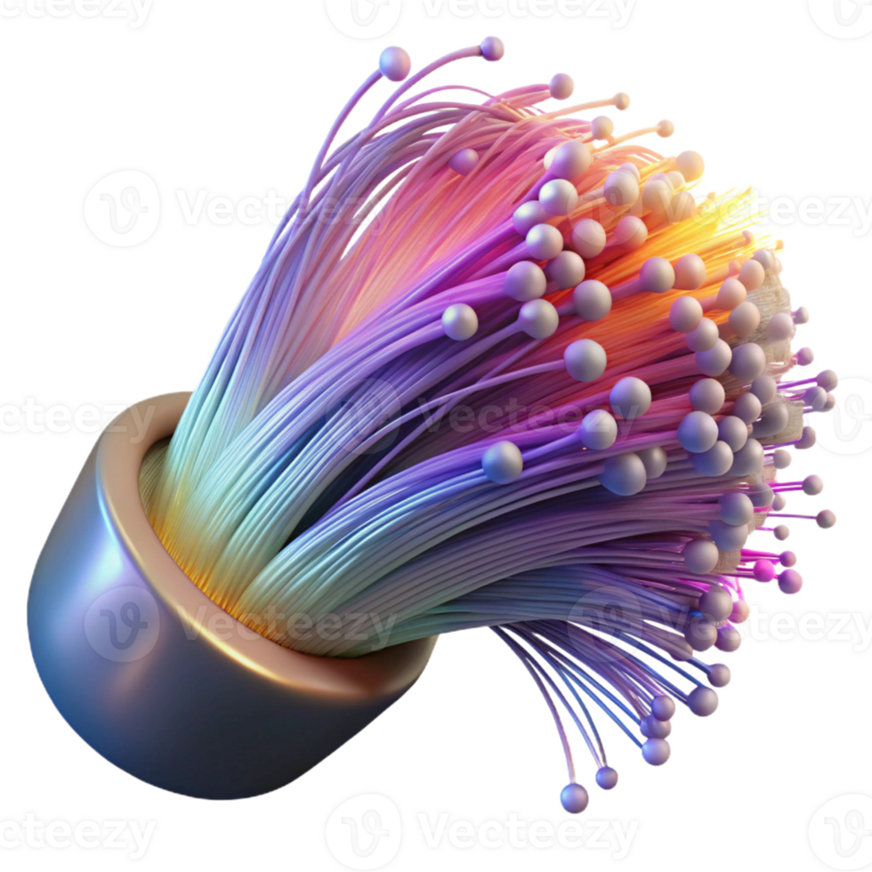 elegant classic Human hair interwoven with fiber optic cables, transmitting pulsating, multi-colored light, in a cyberpunk style 4K png
