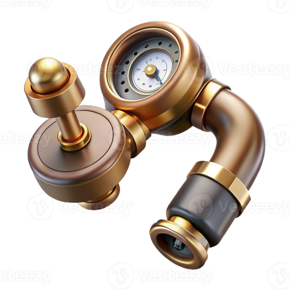 impressive rustic Human elbow joint augmented with hydraulic pistons and pressure gauges, gleaming with a polished, brass finish, in a steampunk style detailed png