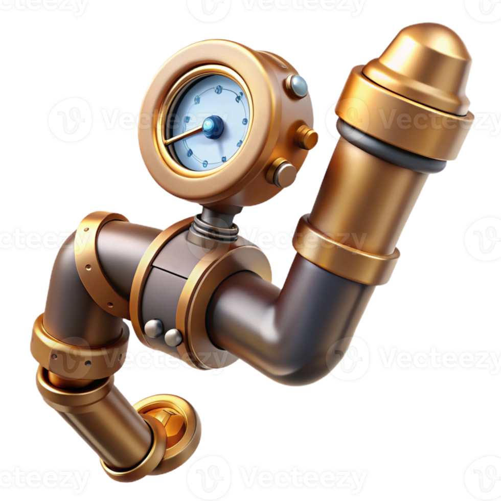 impressive vintage Human elbow joint augmented with hydraulic pistons and pressure gauges, gleaming with a polished, brass finish, in a steampunk style detailed png