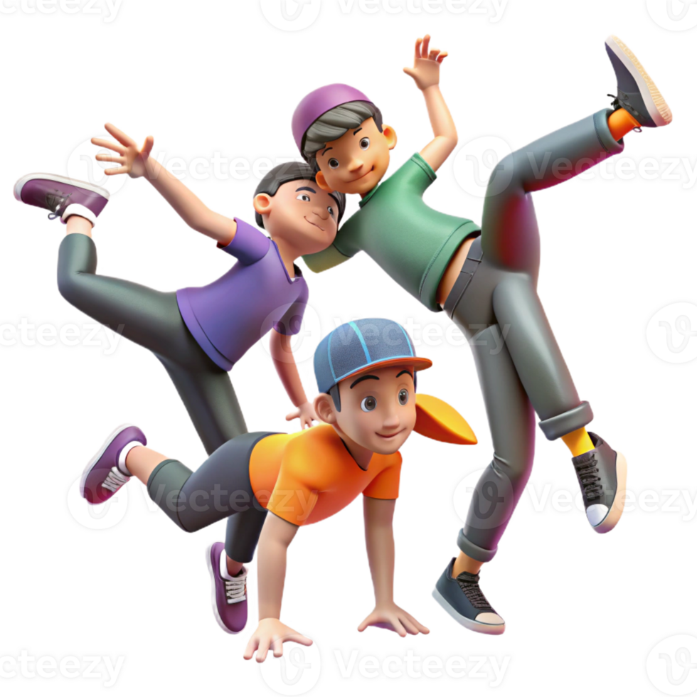 dramatic minimalist Group of teenagers breakdancing in a city square, dynamic poses, urban dance culture theme exclusive png