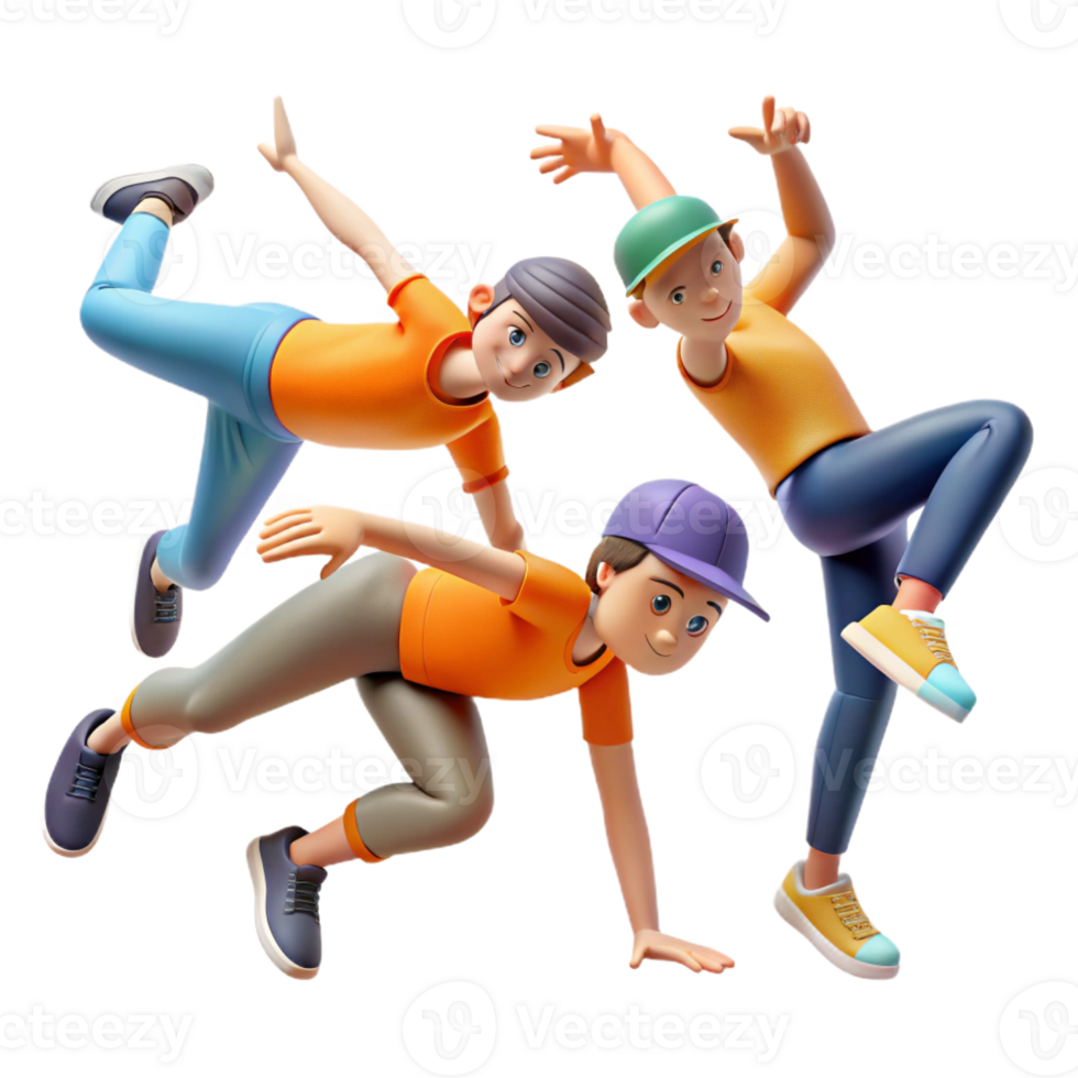 serene minimalist Group of teenagers breakdancing in a city square, dynamic poses, urban dance culture theme 4K png