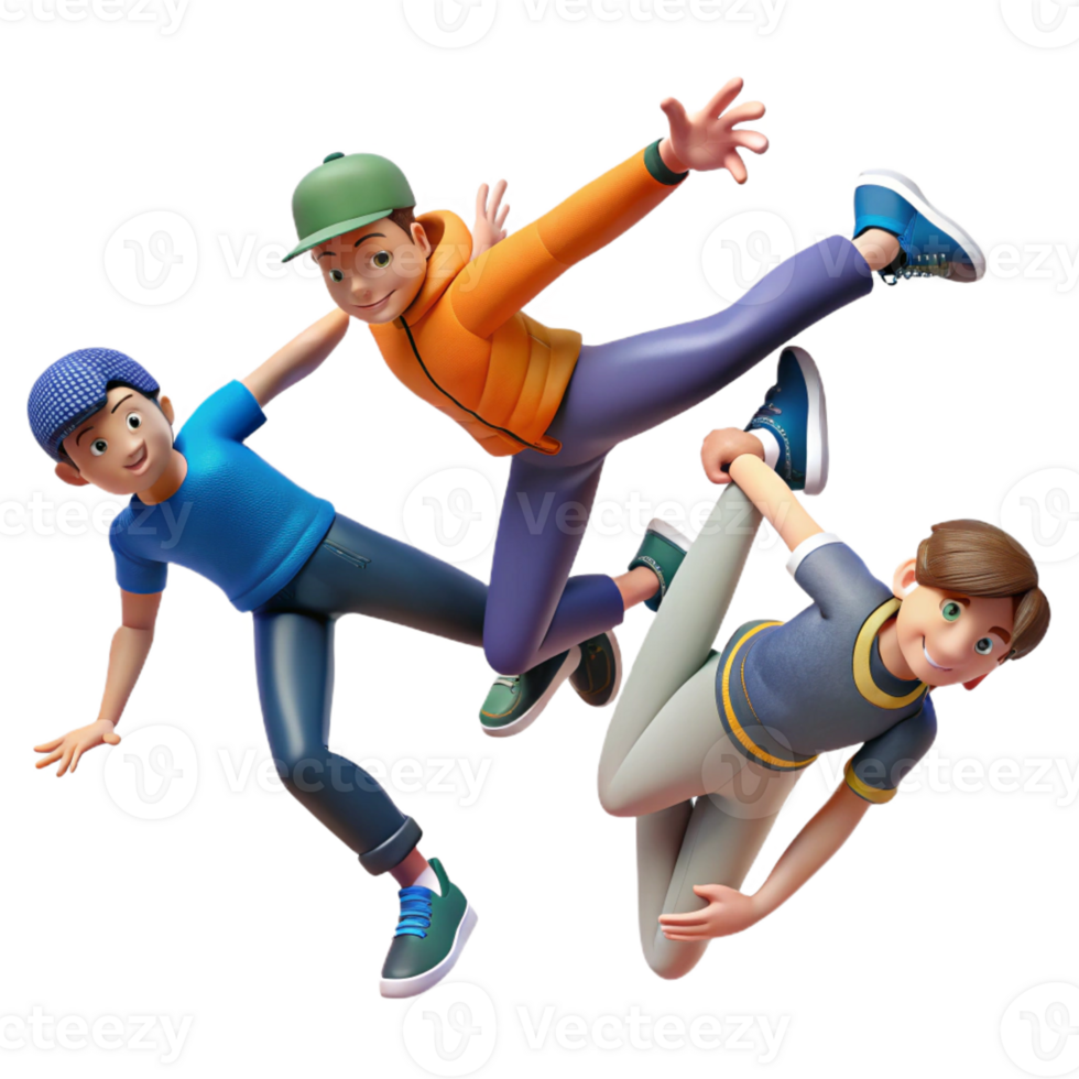 impressive minimalist Group of teenagers breakdancing in a city square, dynamic poses, urban dance culture theme original png