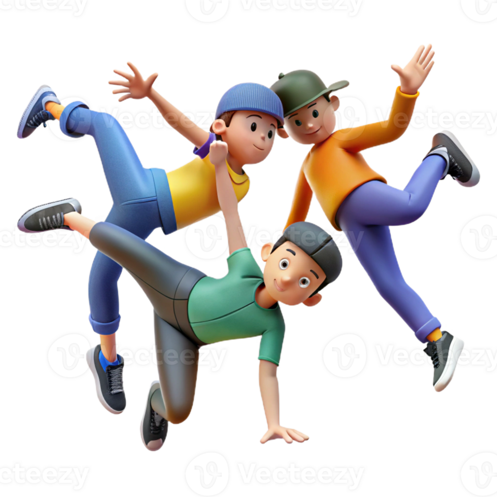 beautiful abstract Group of teenagers breakdancing in a city square, dynamic poses, urban dance culture theme original png