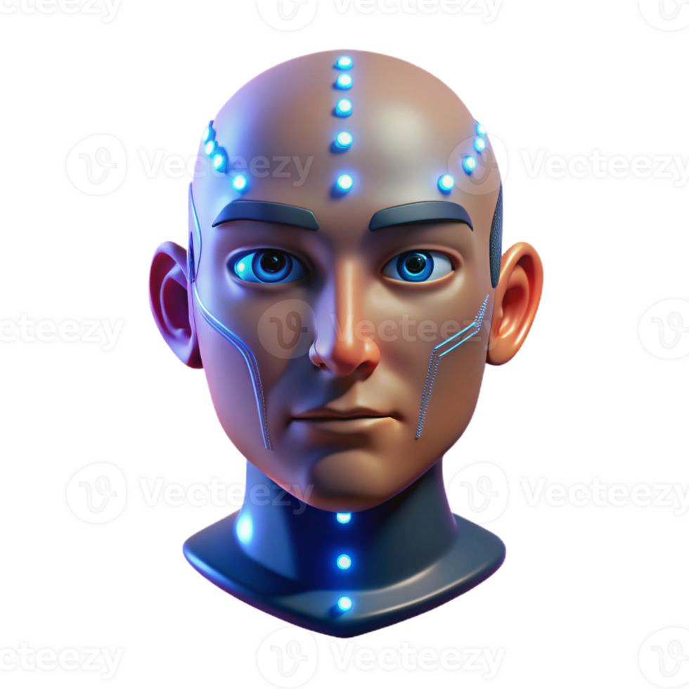 beautiful minimalist Human face with integrated data ports and glowing LEDs, emitting a flickering, digital light, in a cyberpunk style detailed png