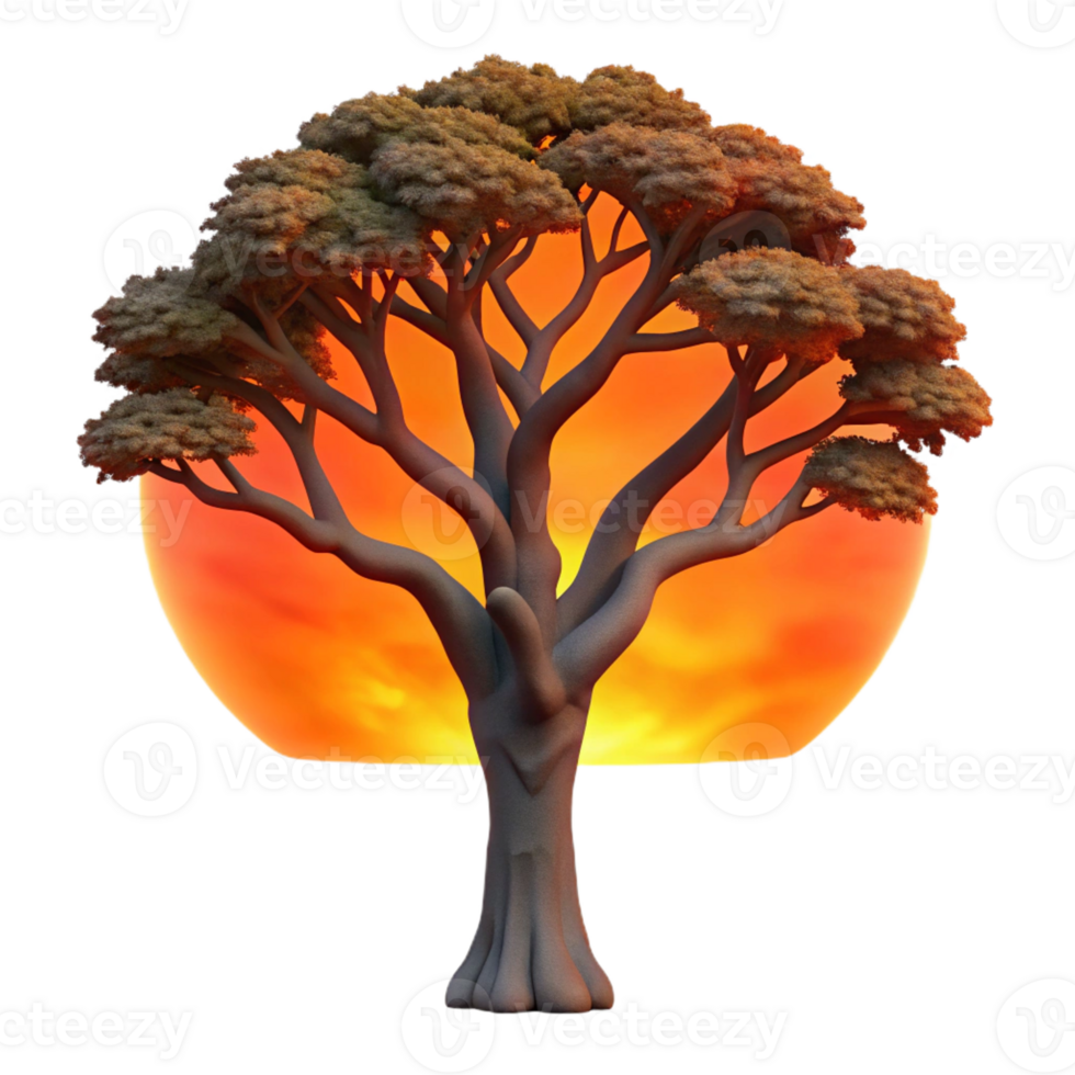 impressive abstract A gnarled oak tree silhouetted against a fiery sunset, painted in the style of Albert Bierstadt exclusive png