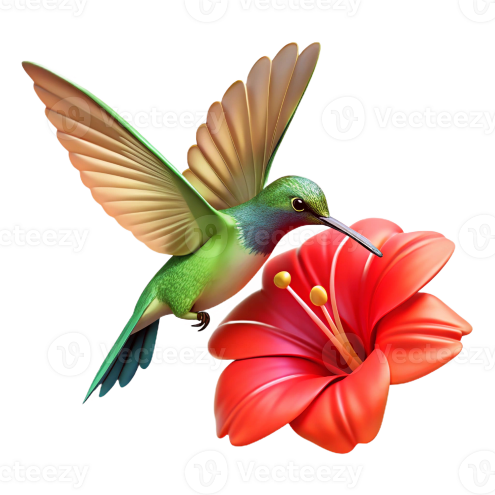 beautiful vintage A hummingbird hovering mid-air, wings blurred in motion, feeding on a bright red hibiscus flower, vibrant colors, nature photography style original png
