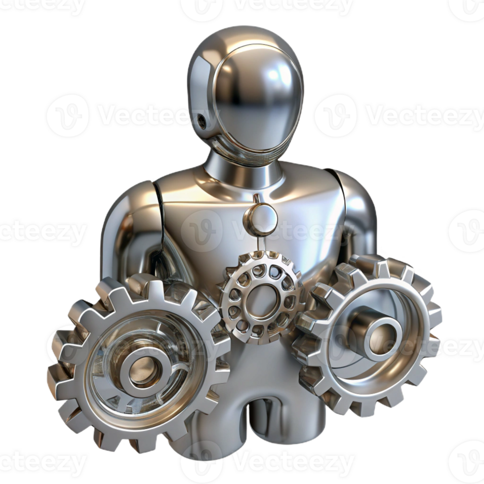 wonderful abstract Human silhouette composed entirely of interconnected gears and pistons, reflecting a metallic sheen, in a steampunk aesthetic high resolution png